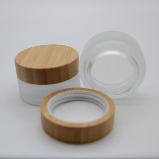 30g Frosted Glass Cream Jar w/ Bamboo Cap